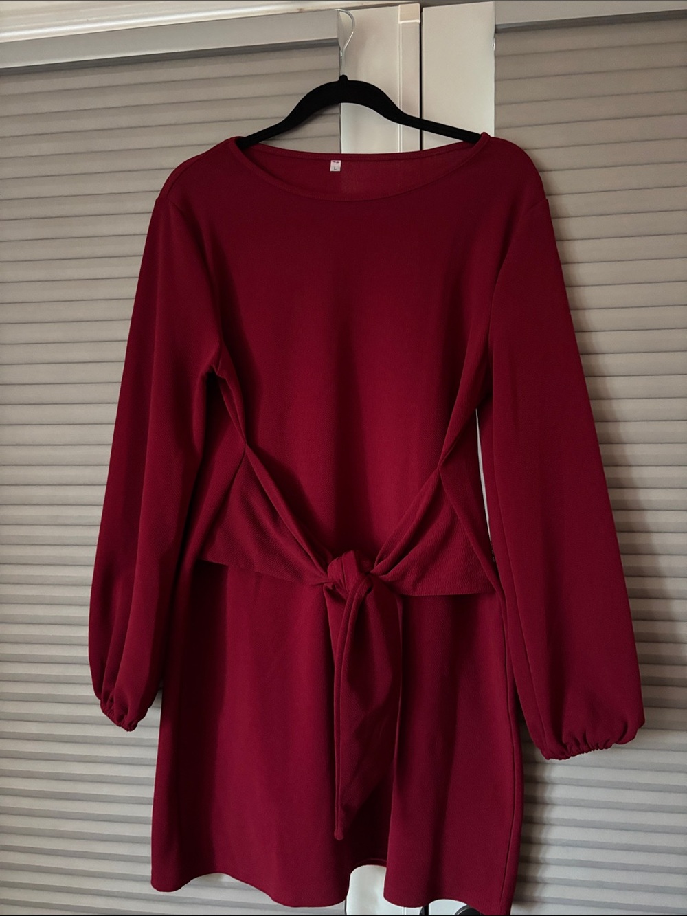 Women's Long Sleeve Tie-Waist Dress - Burgundy